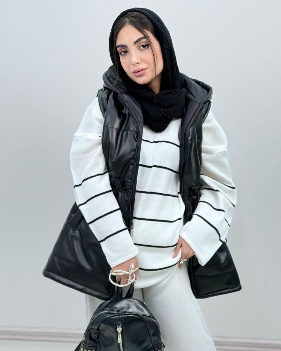 تصویر  پافر چرم زنانه آستردار 