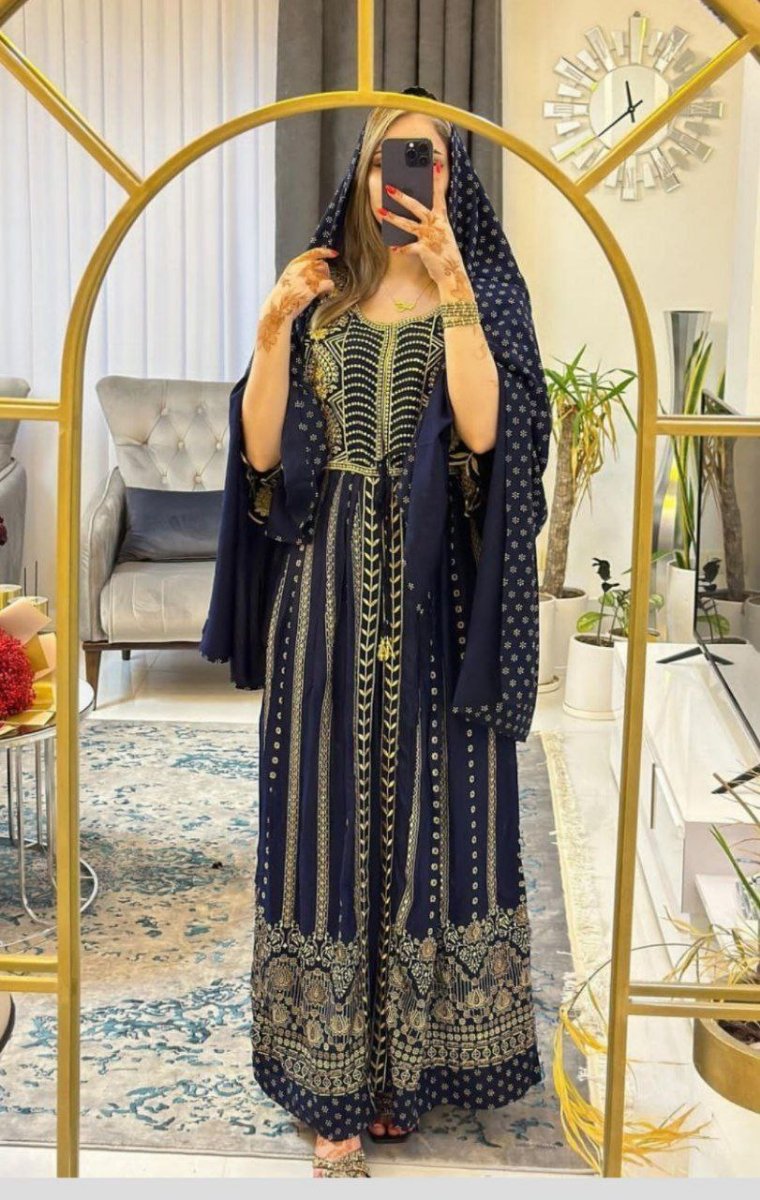 تصویر  پیراهن و شال زنانه هندی مدل باقلوا