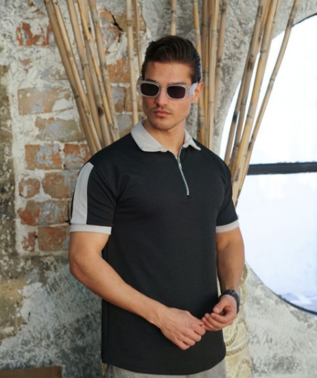 تصویر  تیشرت مردانه ترکیبی زیپی2