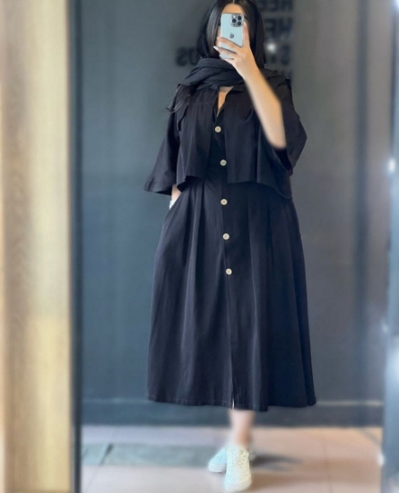 تصویر  کت سارافون زنانه جلو دکمه لنین 