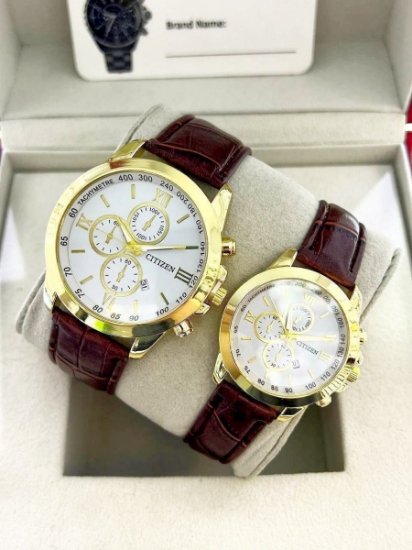 تصویر  ست ساعت سیتیزن بند چرمی قهوه‌ای369140