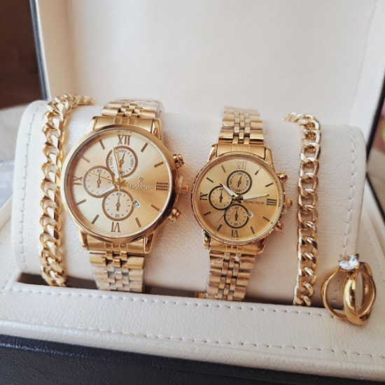 تصویر  ساعت زنانه و مردانه رومانسون | بند استیل طلایی، صفحه طلایی369250