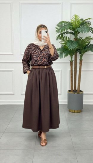 تصویر  شومیز دامن کمربند پلنگی