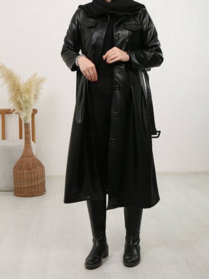 تصویر  پالتو چرم تیرکمونی داخل کرک بلند رها