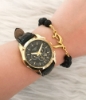 تصویر  ست ساعت زنانه بند چرمی تیسوت دستبند مهره‌ای مشکی